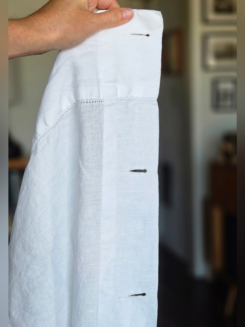 Pottery Barn White Belgian Flax Linen Shower Curtain
